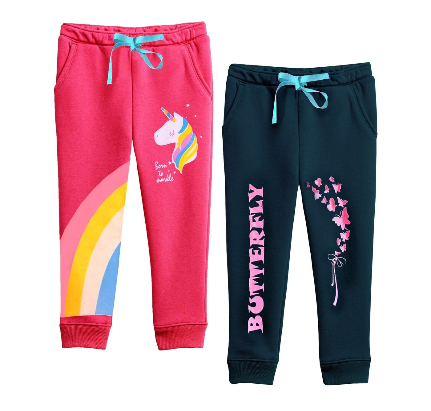 Kuchipoo Girls Regular Fit Mid Rise Track Pants - Pack of 2 (KUC-LOW-130, Pink & Navy, 12-13 Years)