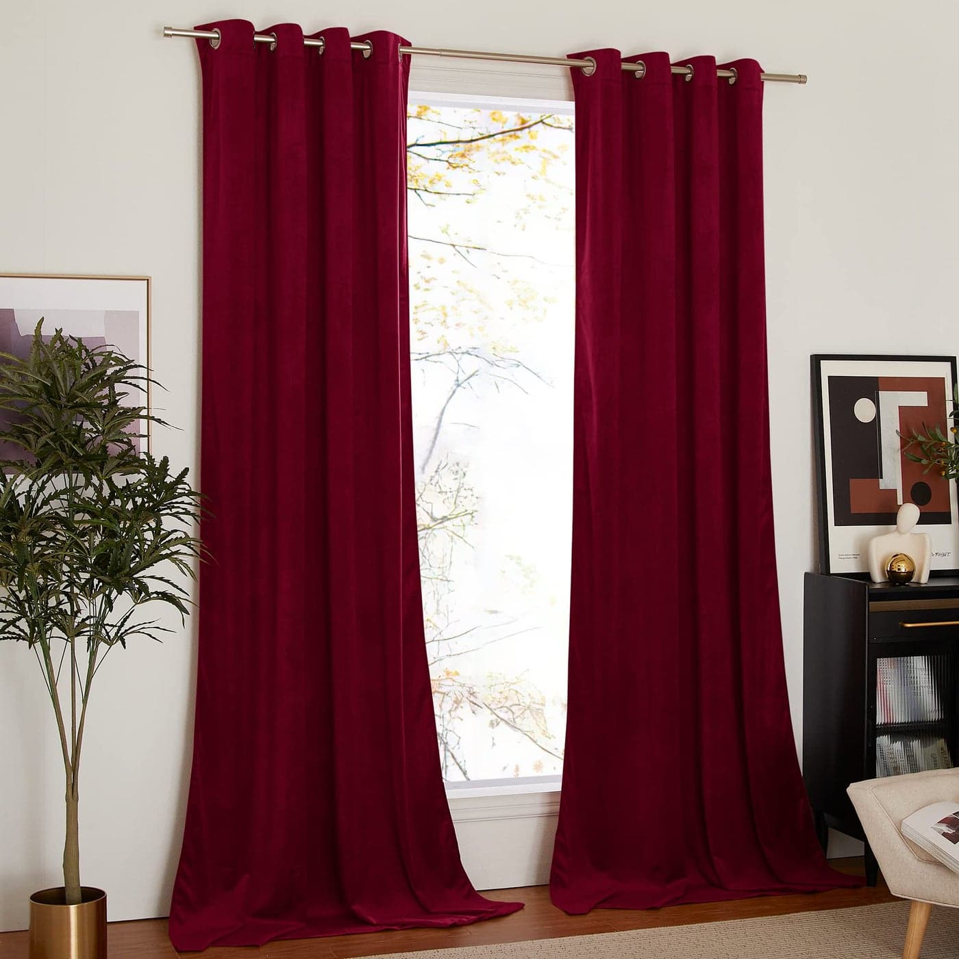 NICETOWN Christmas Red Velvet Curtains Drapes Super Soft Luxury Velvet Grommet Top Room Darkening Drapes for Home Decor 1 Pair W52xL84 inches
