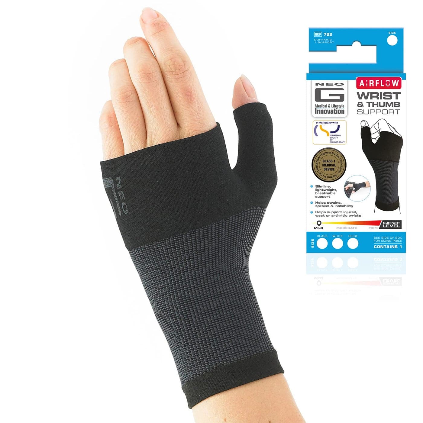 NeoG Wrist and Thumb Support for Arthritis Joint Pain Tendonitis Sprain Wrist Brace Wrist Compression Hand Support M Black