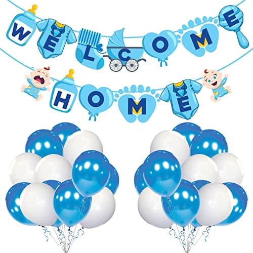 Zyozique Baby Boy Welcome Home Decoration Kit Paper Banner with Balloons for Baby Shower / Welcome Party / Birthday Party Supplies(Pack of 26)