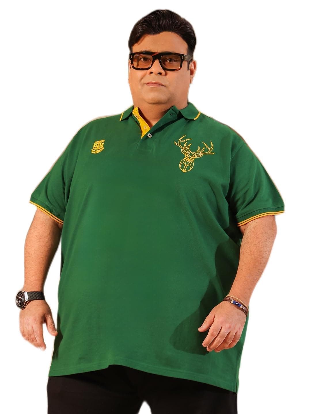 Bigbanana Plus Size Men's Regular Fit Solid Polo Tshirt (Thom-Green,Dark Green,2XL)