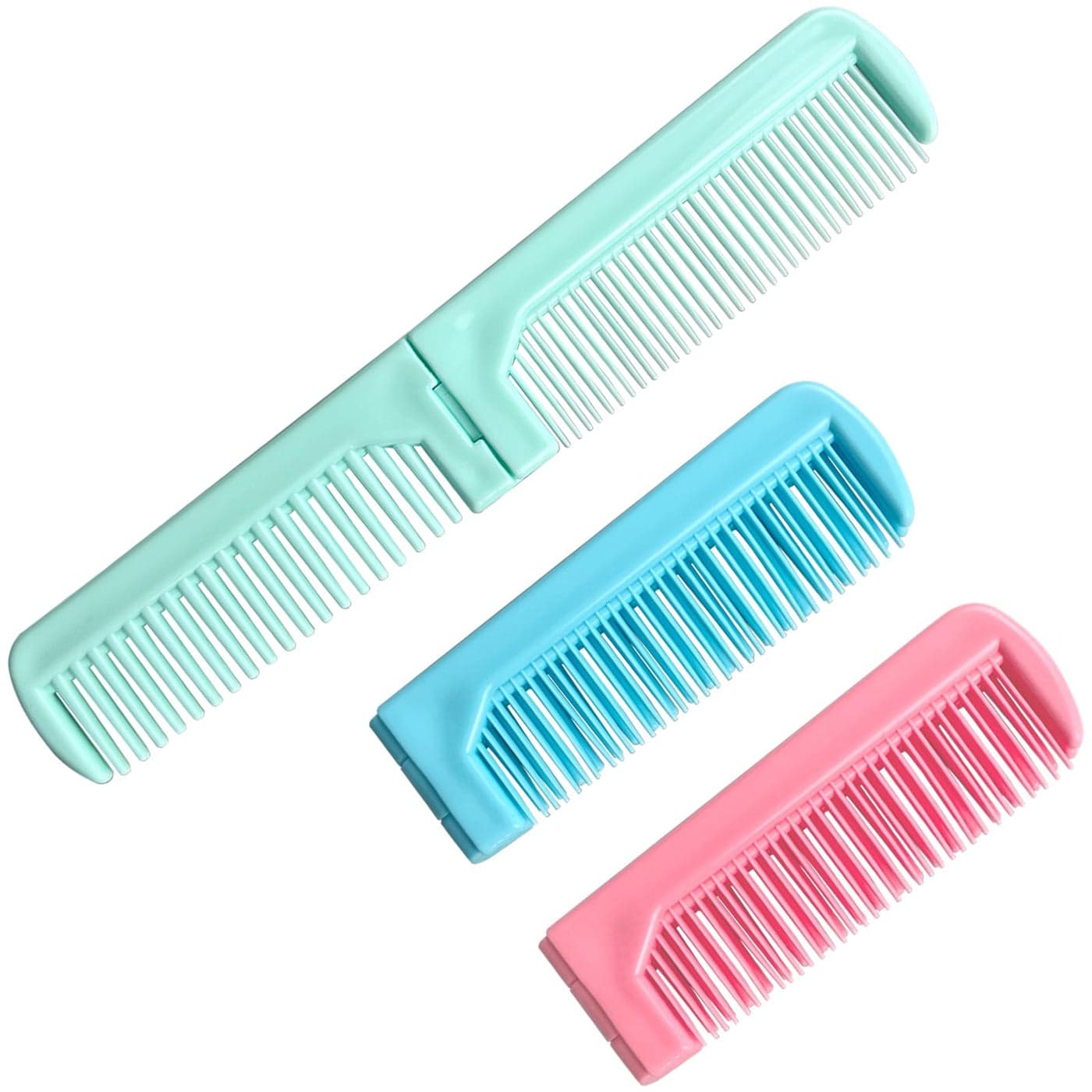 Jaasuee 3pcs Hair Styling Tools Mini Portable Antistatic Folding Combs Double Tooth Plastic Travel Combs for Women PinkBlueGreen