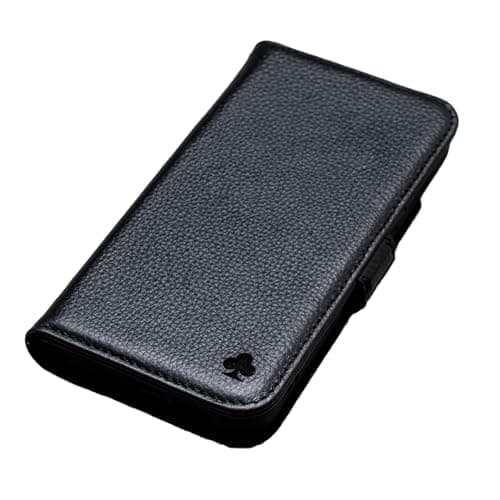 Porter Riley Leather Case Compatible with iPhone 17 Premium Genuine Leather StandCoverWalletFlip Case with Card Slots Horizontal Stand Pure Black