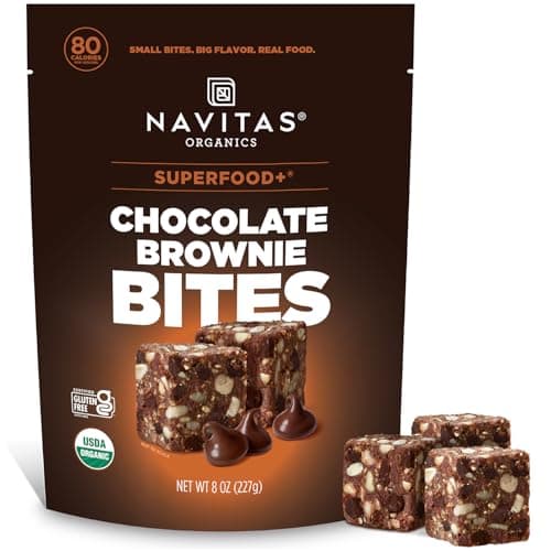 Navitas Organics Chocolate Brownie Superfood BITES Power Snacks All Natural Plant Based Clean Energy Nutrition USDA Organic Non GMO Gluten Free Kosher Vegan 8oz Bag 11 Servings