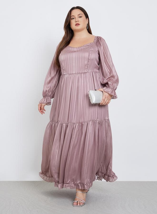 Styli Plus Size Lurex Sweetheart Neck Maxi Dress