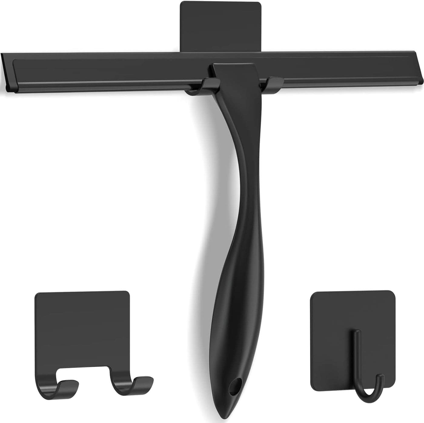 PAGHADI 10Inch Stainless Steel Shower Squeegee with Silicone Blade AllPurpose Bathroom Cleaner Tool for Shower Glass Door Tile Wall Mirror Car Includes 2 Adhesive Hooks Black