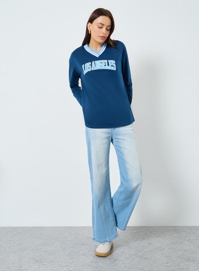Navy Blue Graphic Print Oversized T-Shirt