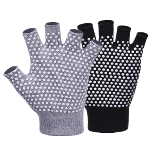 YL TRD V 2 Packs of Non Slip Fingerless Yoga Gloves with Grips for Women (with White Dots)