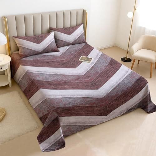 Homestan Warm Winter Bedsheet for Double Bed King Size with 2 Pillow Covers, Cozy Woolen Bedsheets for Double Bed (90"X100" inches, Maroon Grey Chevron)