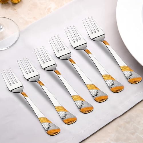 Parage 6 Pieces Stainless Steel 24k Golden Dinner Forks,16 cm, Premium Forks Cutlery Set for Home & Kitchen, Luxury Dining Tableware Gift for House Warming, 24 Karat Gold Plated Forks, Imperial Design