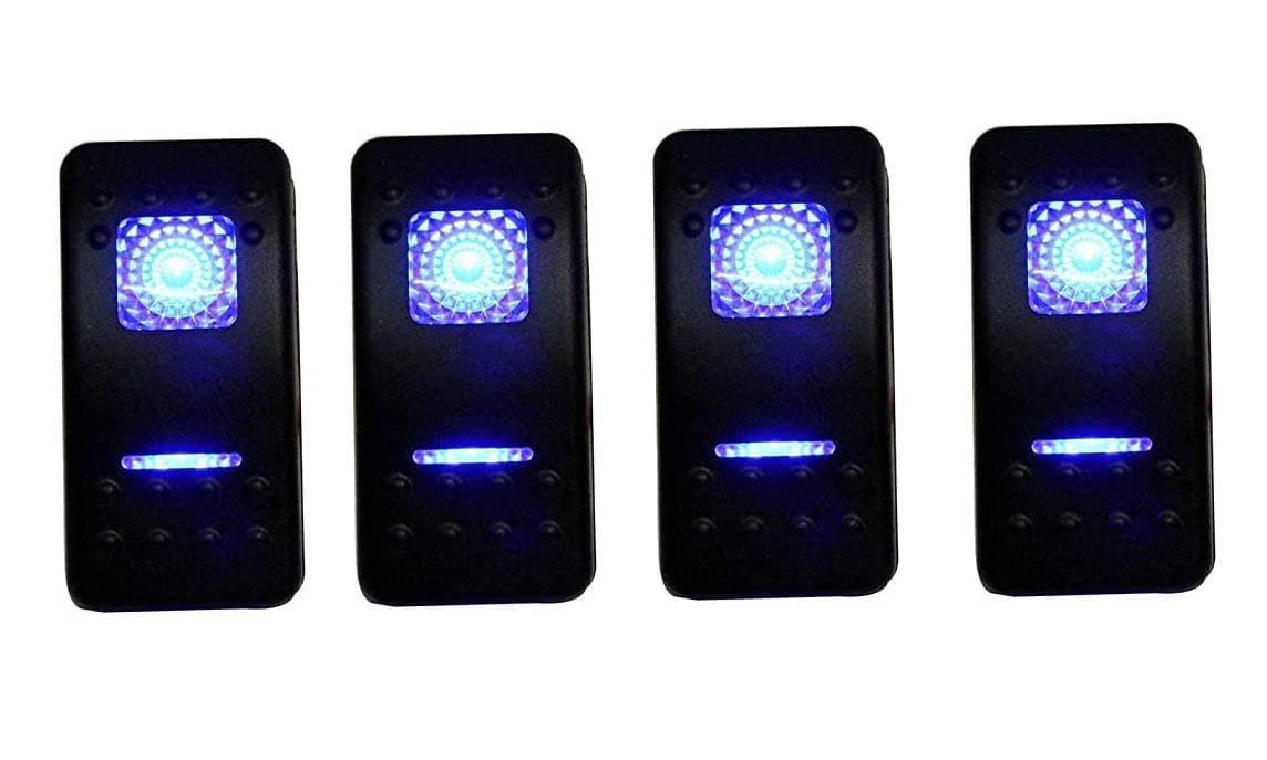 Amarine Made 4pcs Waterproof 12V 20A Rocker Switch with Blue LED Lights