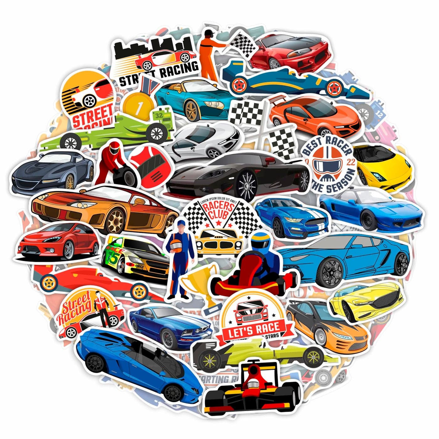 BulbaCraft 100Pcs Race Car Stickers Racing Stickers and Decals Race Car Party Favors Racing Gifts Gifts for Women Men