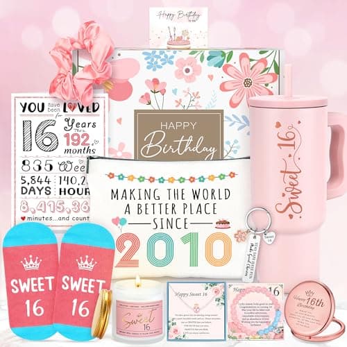 Sweet 16 Gifts for Girls Happy 16th Birthday Gifts for Girls Sweet Sixteen Gift for 16 Year Old Girl Trendy 2026 Pink 16 Year Old Girl Birthday Gift Ideas 16th Decoration for Granddaughter Daughter