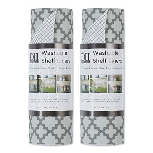 DII Fridge & Shelf Liner Collection Non-Adhesive, Cut to fit, Machine Washable, 12x20, Gray Lattice, 2 Piece