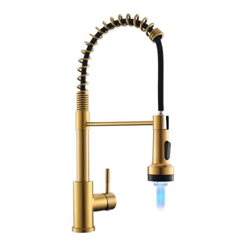 GIMILI Gold Kitchen Faucet with Pull Down Sprayer Single Hole Stainless Steel LED Faucet Suitable for Farmhouses RV Laundry Room Outdoor and Campers Llave para fregadero de cocina
