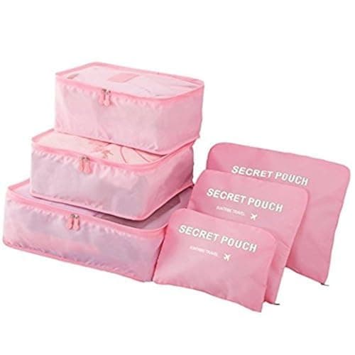 Styleys Baby Pink Polyester Blend Travel Make Up Organizer(6pcs/1set)