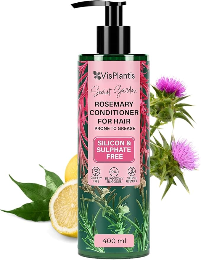 Vis Plantis Rosemary Shampoo for Greasy Hair 400 ml Natural for Oily Hair Scalp and Roots Gives Softness Shine Sulphate Free Clarifying With Milk Thistle Lemon Balm Extract