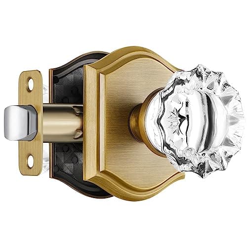 CLCTK Crystal Door Knobs Interior, Vintage Style Passage Glass Antique Brass Door Knobs for Hall Closet, 1 Pack