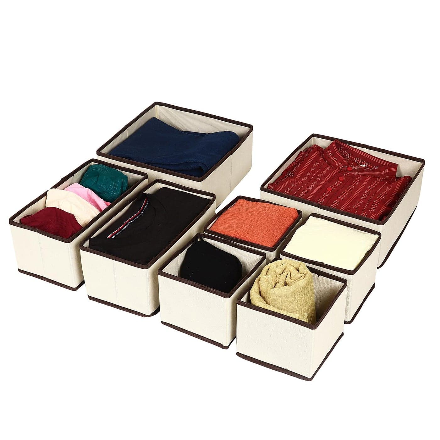 House of Quirk Foldable Cloth Storage Box Closet Dresser Drawer Organizer Cube Basket Bins Containers Divider with Drawers for Underwear Bras Socks Ties Scarves Set of 8 Beige