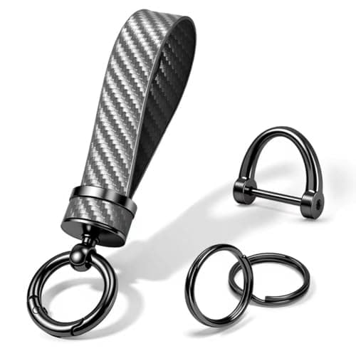 Turcee Carbon Fiber Car KeychainAutomotive Interior Accessories Keychains Leather Car Key FobCar Accessories Key RingAntiLost DRingPremium Grey