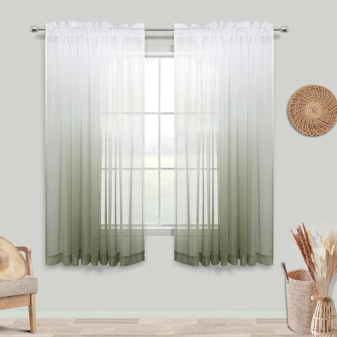 KOUFALL Sage Green Curtains 63 Inch Length for Living Room2 Panel Set Rod Pocket Boho Curtains for Bedroom 63 Inches Long