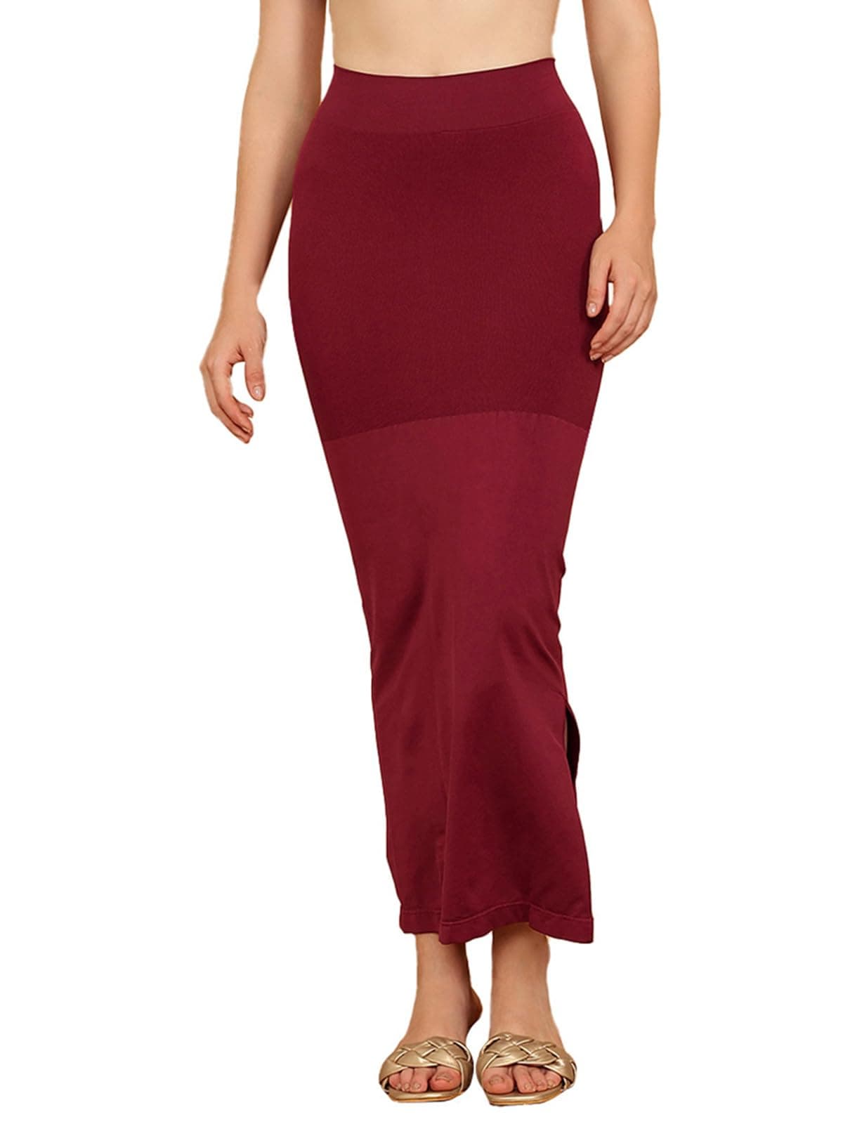 Clovia Women's Petticoat Style Saree Shapewear with Side Slit (SW0023P09_Maroon_XXL)