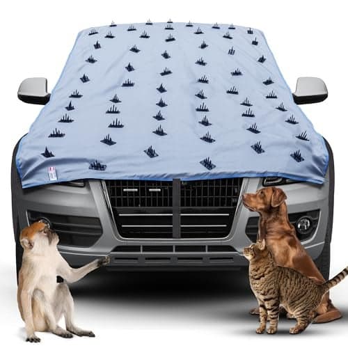 Dog Protection Spike half Car Cover 12ft length 5Ft Width Compact Sedan & Hatchback Cars Waterproof Anti-Climb Design Prevents Dogs & Monkey Protect→Sitting, Nail Scratching, Bite on Bonnet to roof-GR