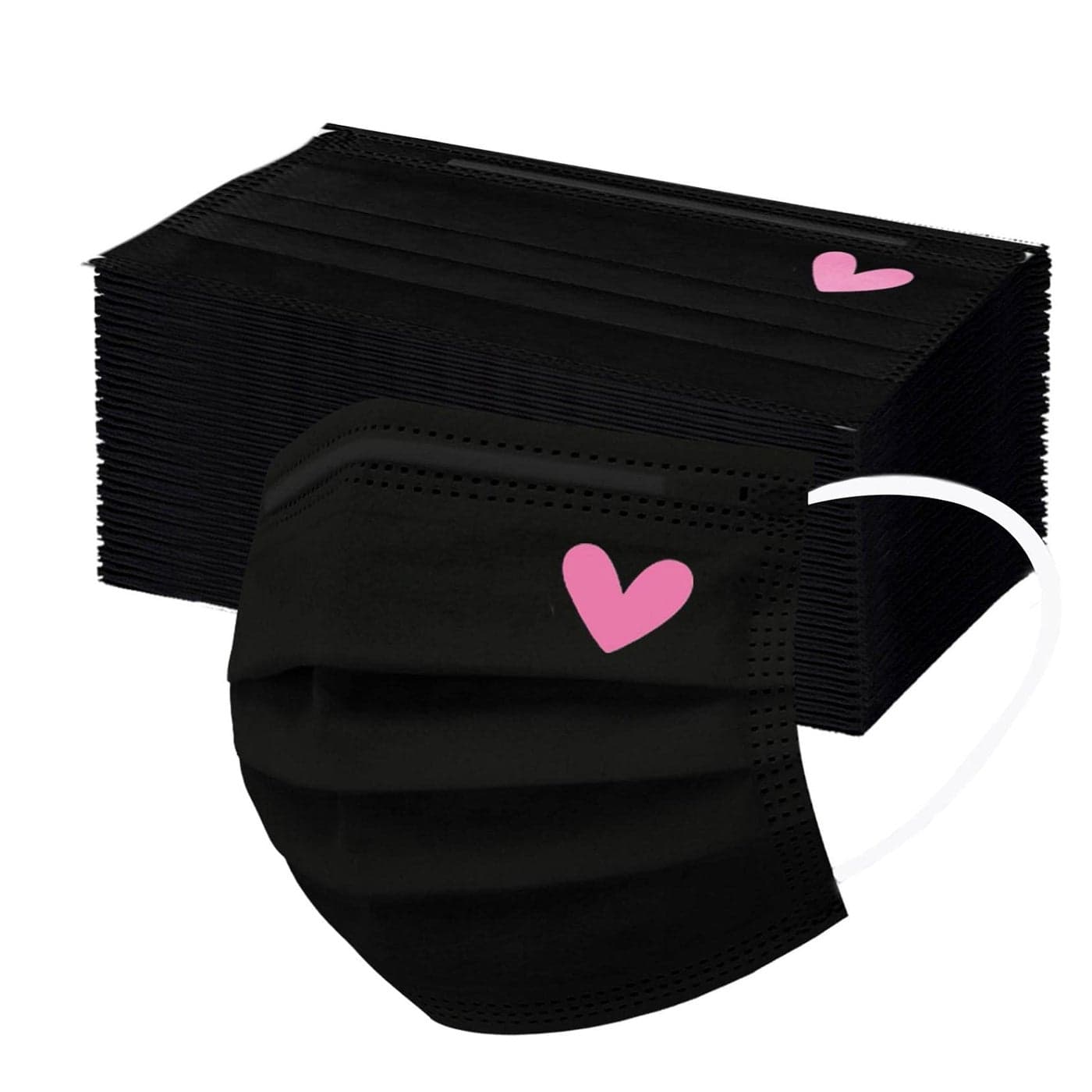 YOMEESOUL 50pcs Cute Disposable Face Masks Pink And Black Masks with Hearts Printed 3Ply Full Protection for Women Teen Girls Pink Hearts