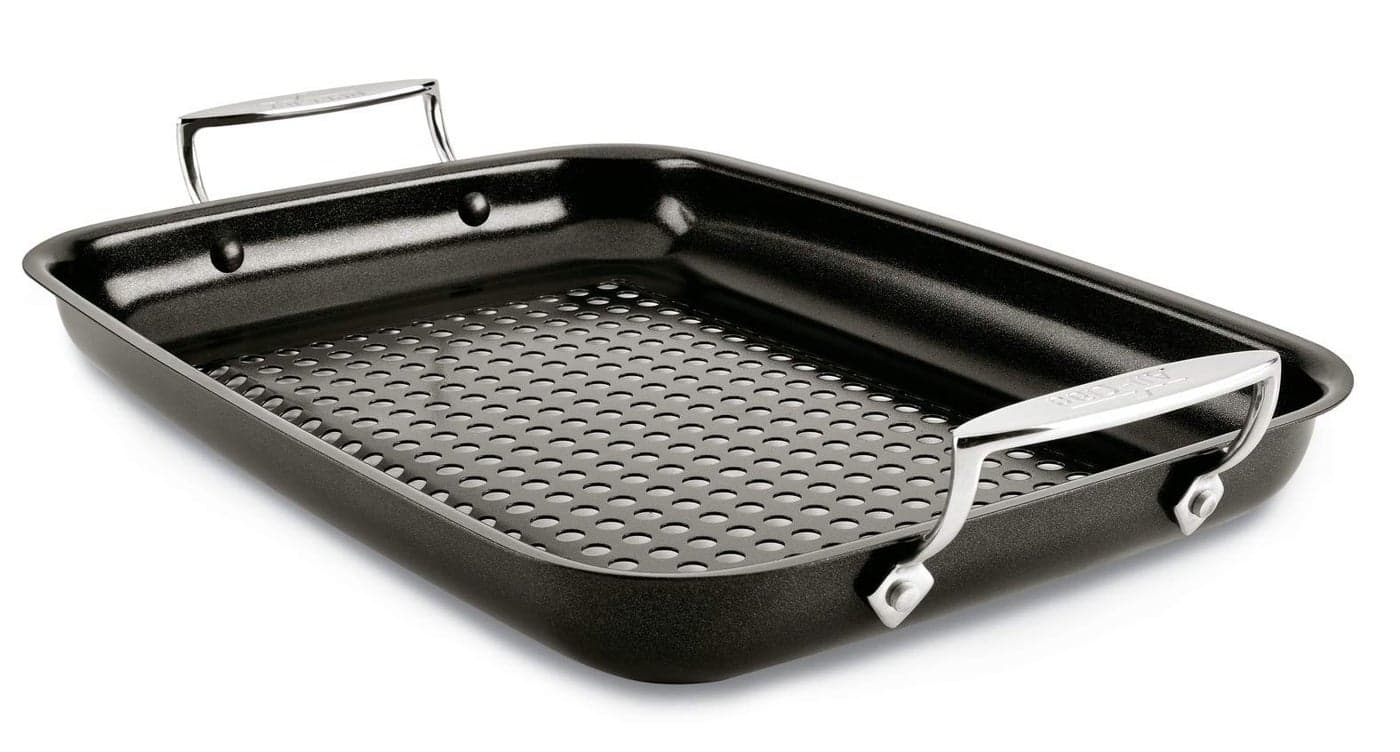 AllClad Outdoor Nonstick Roaster Set 15x11 Inch Oven Grill Safe 500F Roaster Pan Pots and Pans Cookware Black
