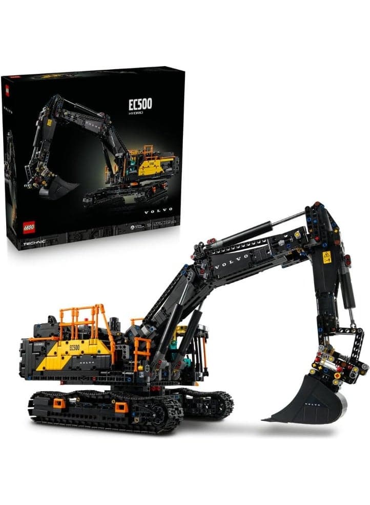 LEGO Technic Volvo EC500 Hybrid Excavator - Motorised Construction Vehicle Model Kit for Adults - incl. a Movable Boom Arm & Tracks plus Hammer & Shovel Tools - Gift Idea - 42215