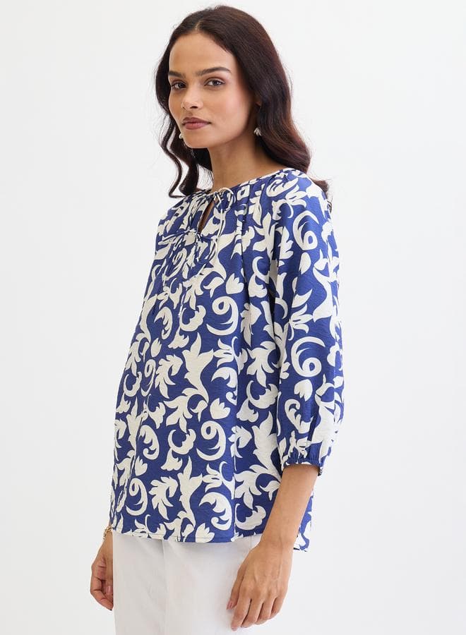 Femmella Blue All Over Print Relaxed Fit Top
