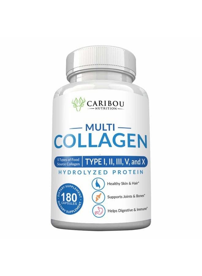 Multi Collagen Pills - 180 Collagen Pills - Type I, II, III, V & X Collagen Capsules - Unique Blend of Collagen Peptides Capsules - Wild Fish, Eggshell, Chicken & Grass-Fed Beef Collagen Supplements