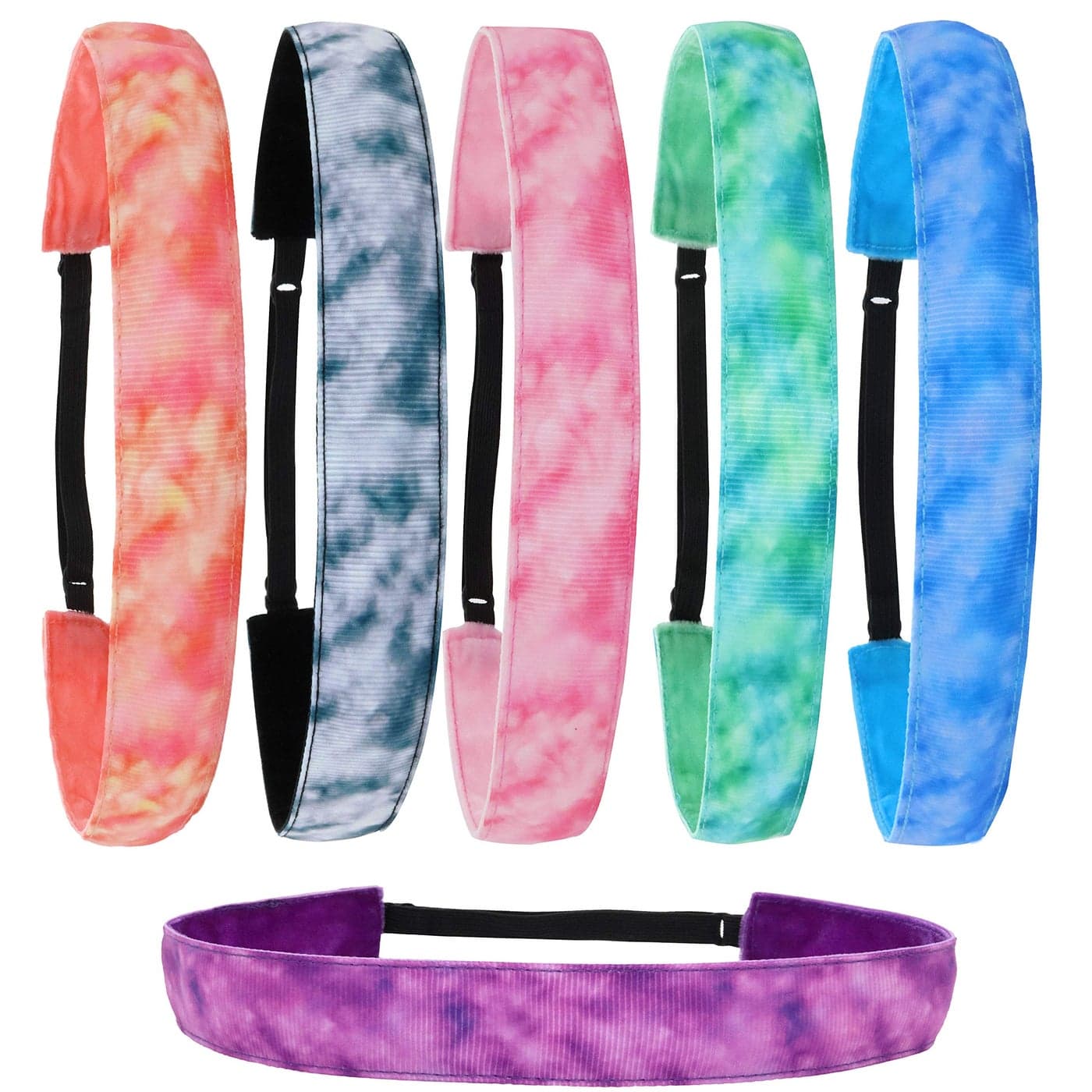 FROG SAC 6 PCS Tie Dye Headbands for Girls Elastic No Slip Adjustable Rainbow Hair Bands for Girl Teens Stretch Head Bands for Women Cute Non Slip Hair Accessories Party Favors for Kids