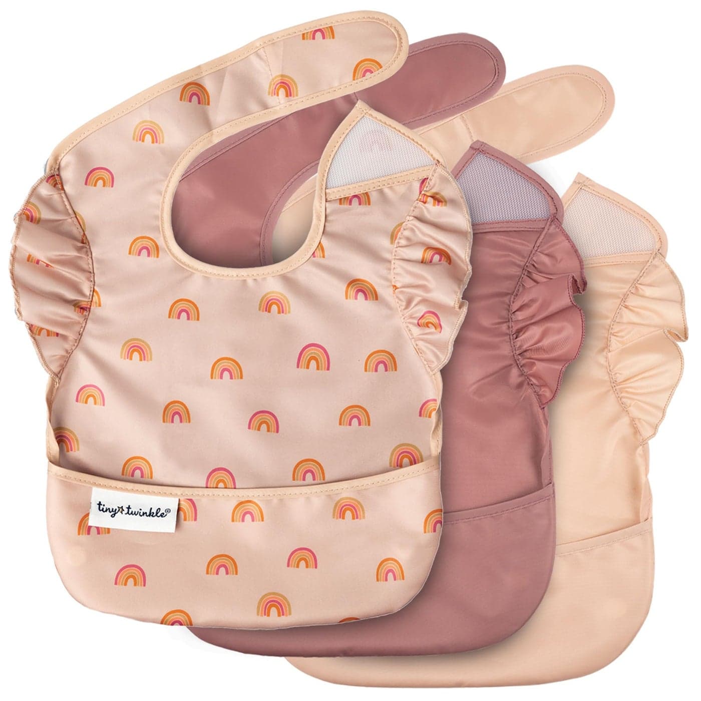 Tiny Twinkle MessProof Baby Bib Waterproof Bib for Baby Girl Machine Washable Adjustable Closure PVC BPA Phthalate Free Great for Travel Baby Food Bibs 3 Pack Boho Set