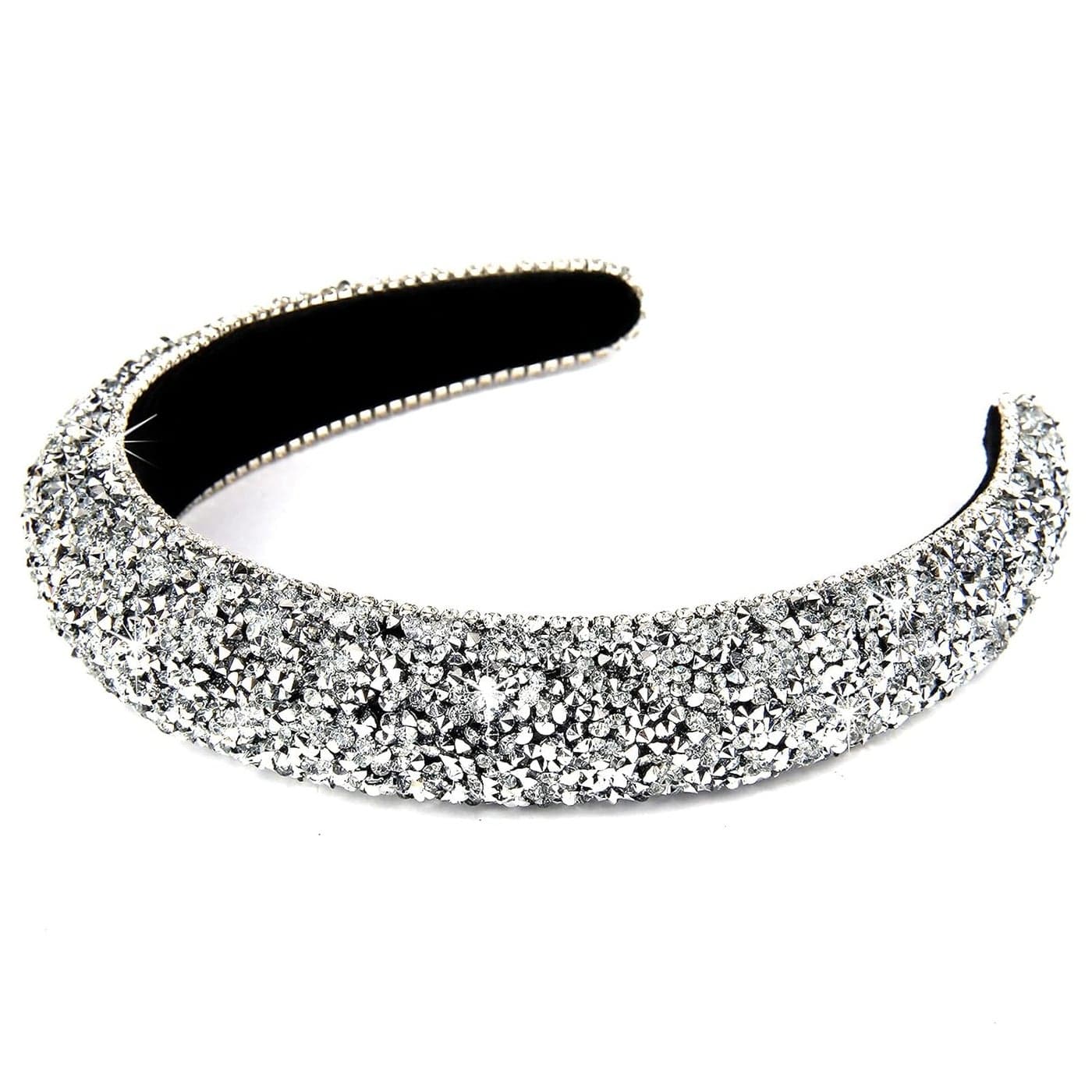 Wecoe Rhinestone Diamond Bling Glitter Sparkle Silver Fashion Headbands for Women and Girls Thick Padded Hair Accessories Gift