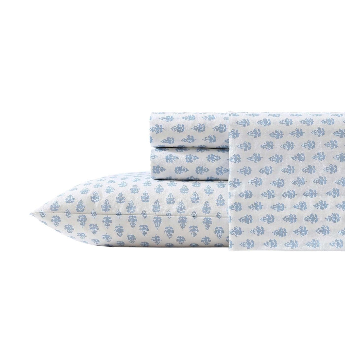 Laura Ashley King Bed Sheets Cotton Percale Bedding with Matching Pillowcases Crisp Cool Bed Set with Deep Pocket OekoTex Certified Francesca Blue