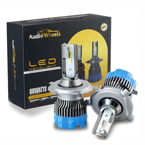 Audio Wheels H4/H19/9003/HB2 LED Headlight Bulbs – 60W, 16,000 Lumens, 6000K Cool White | High/Low Beam Conversion Kit for Cars | Super Bright, Quick Installation | Pack of 2 with 1-Year Warranty