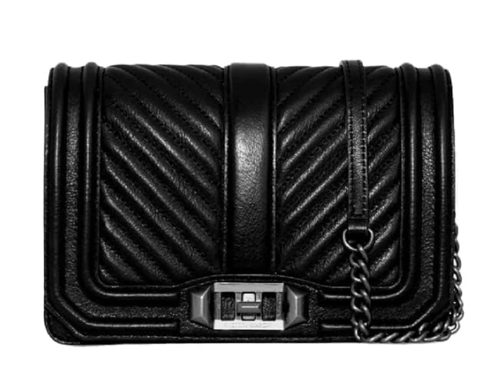 Rebecca Minkoff Chevron Quilted Love Crossbody BlackSilver