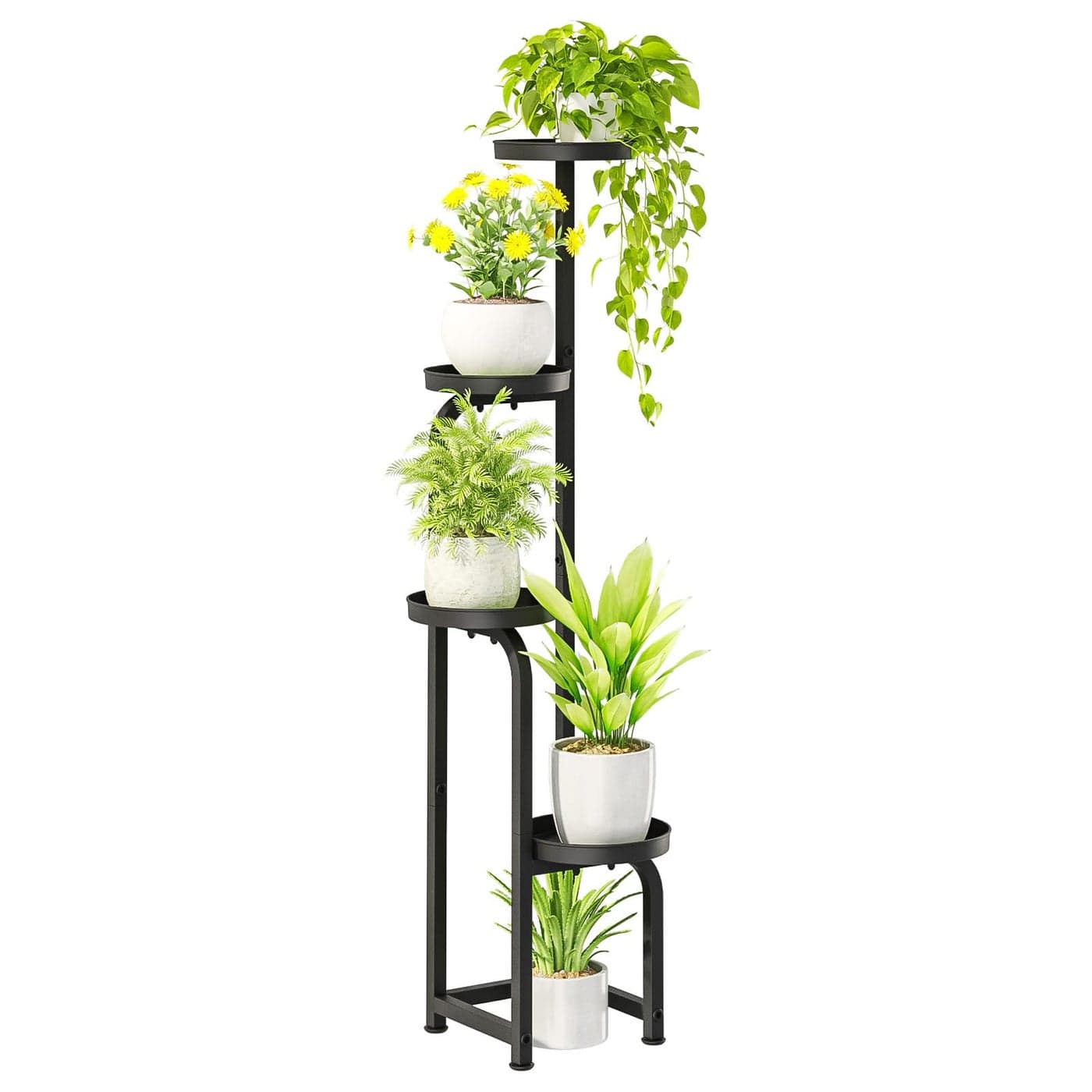 Bamworld Tall Plant Stand Indoor Outdoor Corner Metal Flower Pot Stands for Multiple Plants 4 Tier Heavy Duty Plant Shelf for Patio Garden Balcony Living Room BedroomPatent Design