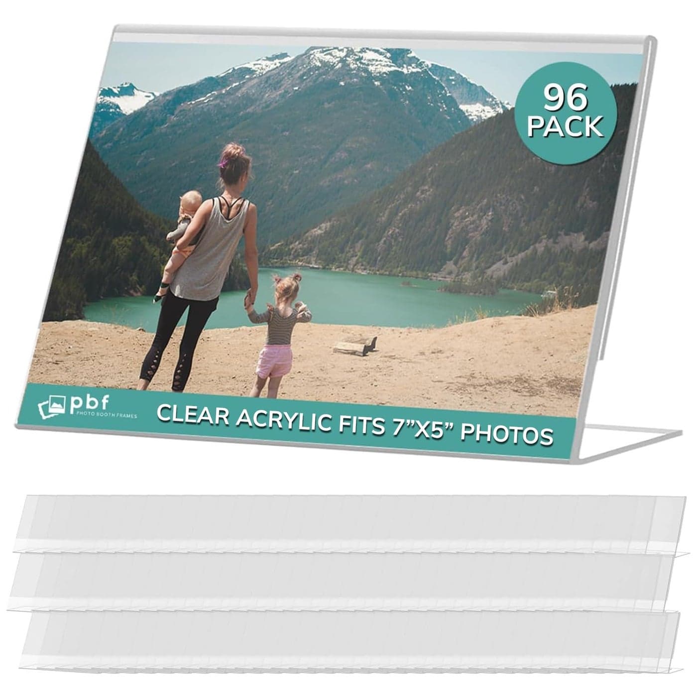 pbf 7x5 Acrylic Sign Holder 7 x 5 Horizontal Stand Up Slanted Sign Holder Acrylic Stands for Display Clear Picture Frame Menu Table Top Stand Plastic Flyer Holder 96Pack