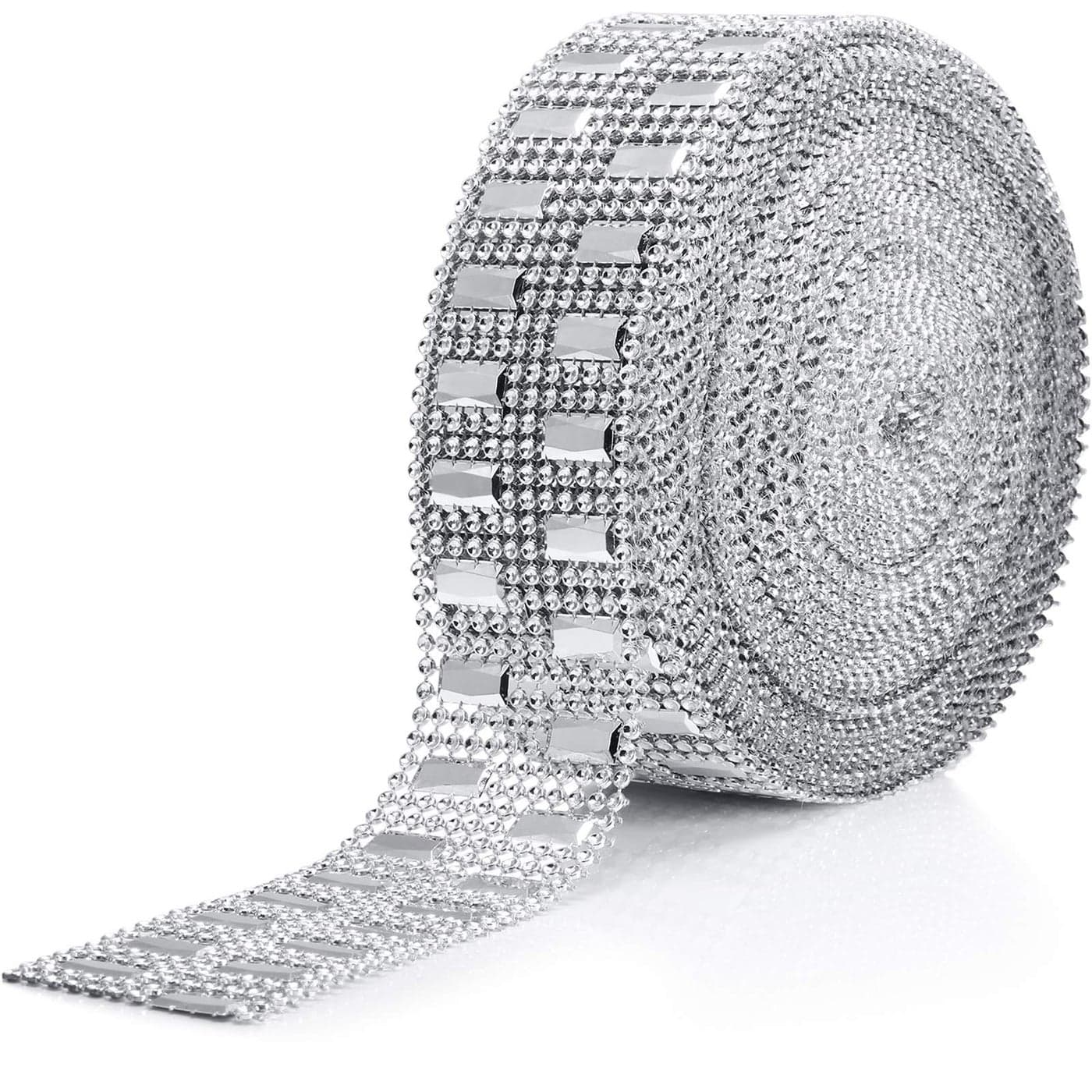 WILLBOND 10 Yards Rhinestone Ribbon for Crafts Rhinestone Diamond Ribbon Bling Wrap Sparkling Rhinestones Chain Trim Craft Art for Christmas DIY Jewelry Wedding Cake Clothe Decor2 RowSilver