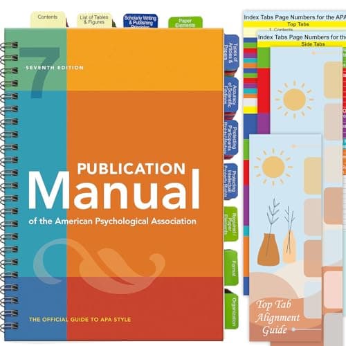 Index Tabs for the American Psychological Association 7th Edition Publication Manual(Book Not Included), 72 Book Tabs Plus 8 Blanks, with Page Numbers Sheet & Placement Guide Card