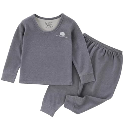 THE LITTLE LOOKERS Kids Winter Thermal Wear | Unisex Fleece Innerwear Set for Baby Girl & Baby Boy | Warm Woolen T-Shirt & Bottom Set (Grey, 5 Y - 6 Y)