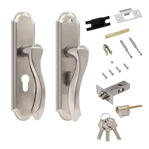 LDEXIN Front Door Lock Set Single Cylinder Handle and Deadbolt Lock Set with Door Lever 65 Screw Hole Distance Silver
