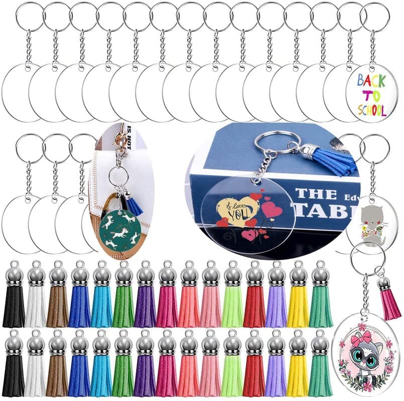 DIY Crafts 18 Pcs, Gold, Acrylic Keychain Blanks, Clear Keychains for Vinyl Kit Including Acrylic Blanks, Keychain Tassels, Rings Jump Ring (18 Pcs, Gold)
