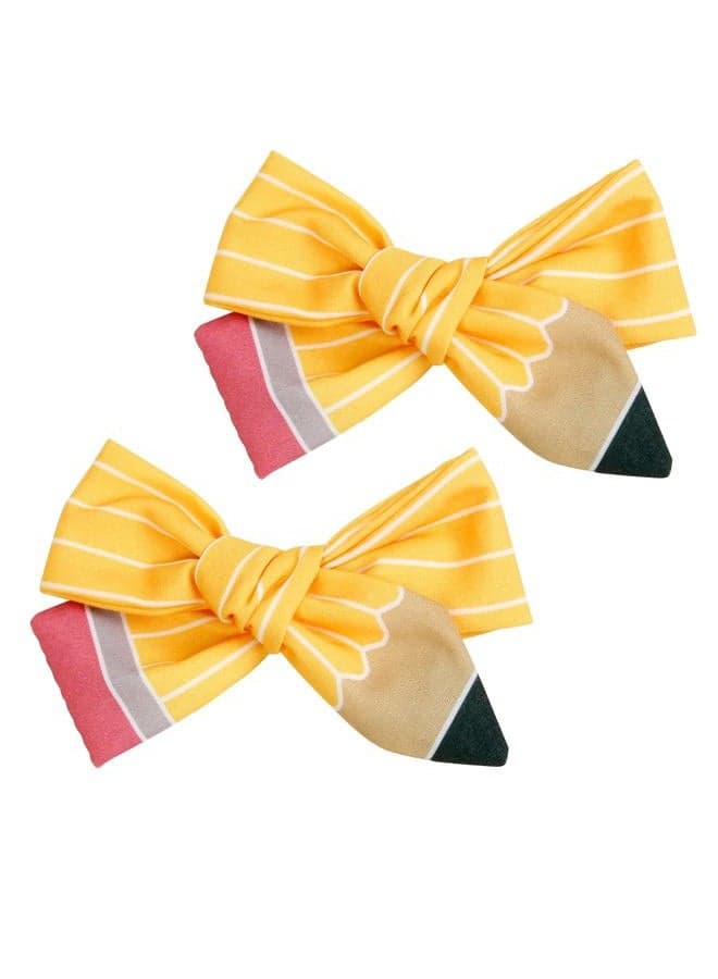 Back to School Hair Clips for Girls Pencil Hair Clips Cute Yellow Hair Bows Hair Accessories for Teacher Student First Day of School Gifts 2Pcs