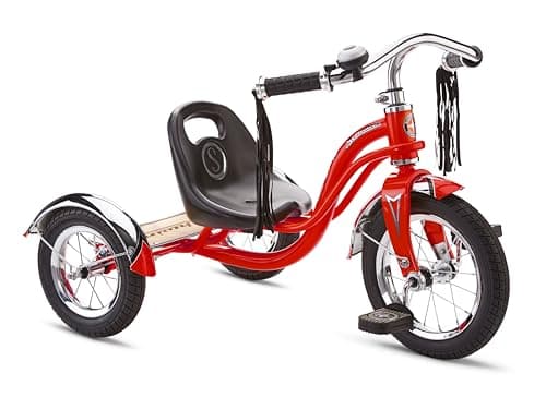 Schwinn Roadster Tricycle 12 Inch Front Wheel Bike for Kids Ages 24 Low Center of Gravity Retro Steel Frame Adjustable Seat Grows with your Child Rear Deck Tricycle for Toddlers