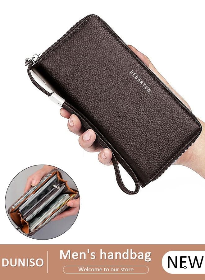 Clutch bag for Men, Long PU Leather Business Wallet,Professional Slim Mens Handbag with Multiple Card Slots High-quality Zipper, Large Capacity Soft Pocket for Passport, Phone, Essentials