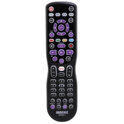 Anderic RRUR01 Universal Remote Control for Roku Streaming Players & Roku TVs | 4-Device, IR, Backlit, Learning | Works with Roku Express Ultra Premiere Streambar (IR Only) RRUR01.7