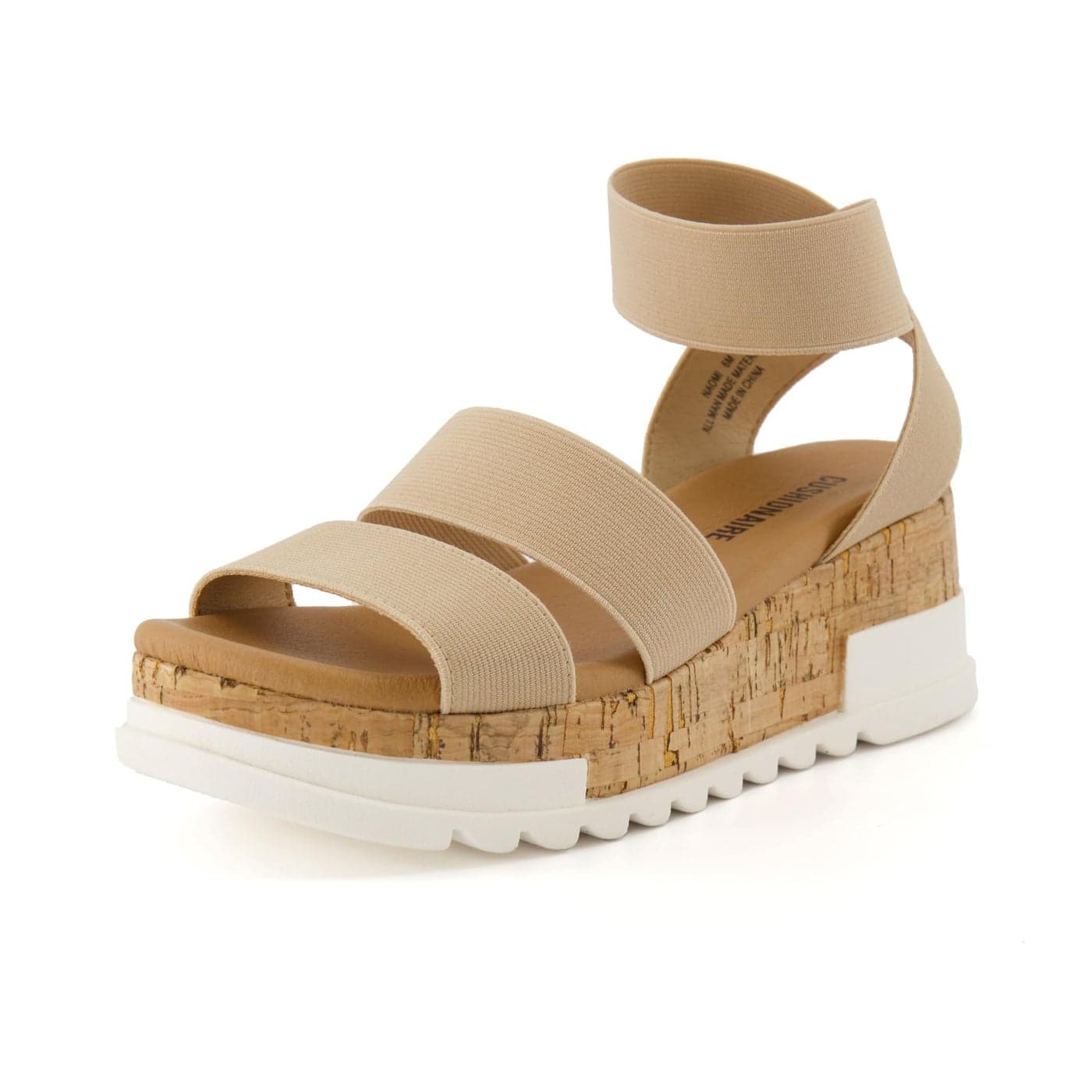 CUSHIONAIRE Naomi Cork Wedge Sandals for Women Soft Stretch Straps Comfortable Platform Sandals for Women with Memory Foam Insole Wide Widths Available NUDE 85